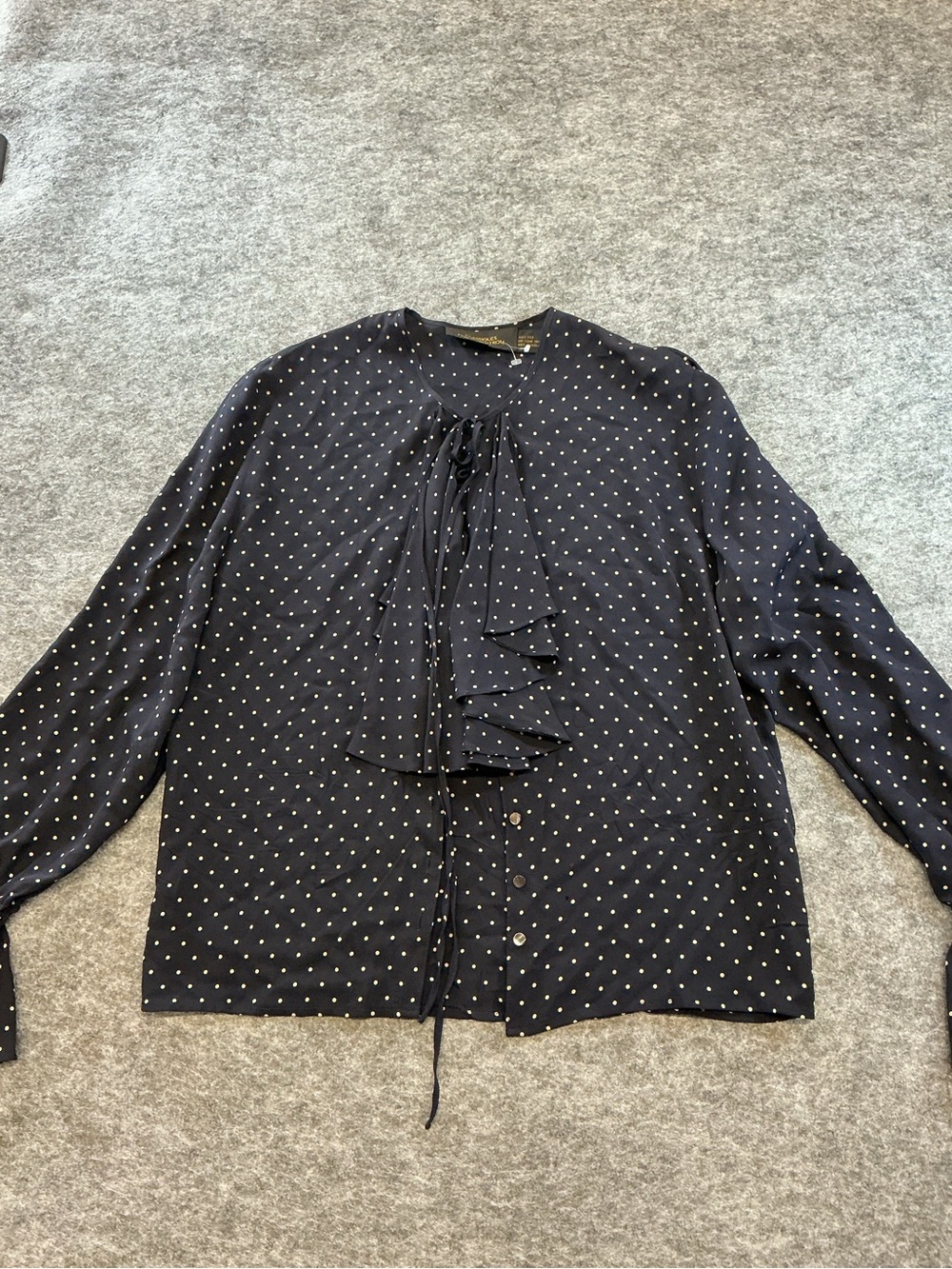 Classiques For Nordstrom Polka Dot Tie-Front Long-Sleeve Shirt - Navy Size S